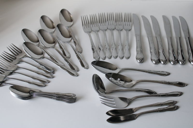 photo of Oneida Homestead pattern stainless flatware set, complete service for 6 w/ serving pieces, never used  #1