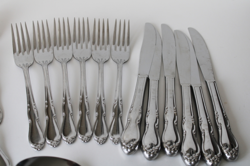 photo of Oneida Homestead pattern stainless flatware set, complete service for 6 w/ serving pieces, never used  #4