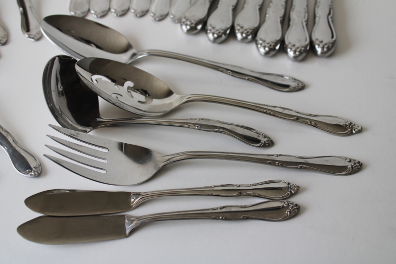 photo of Oneida Homestead pattern stainless flatware set, complete service for 6 w/ serving pieces, never used  #5