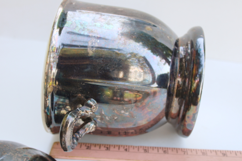 photo of Oneida silver plated ice bucket w/ insert & lid, tarnished vintage silver  #2
