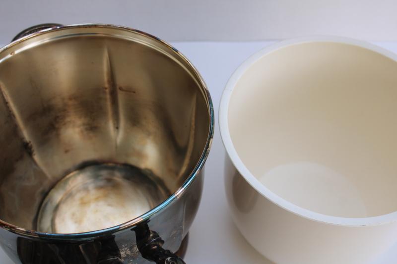photo of Oneida silver plated ice bucket w/ insert & lid, tarnished vintage silver  #6
