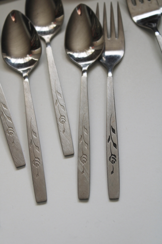 photo of Oneidacraft Deluxe Stainless 1960s vintage Capistrano burnished rose pattern flatware #6