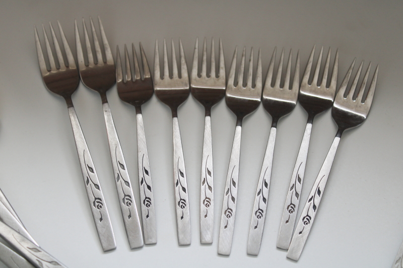 photo of Oneidacraft Deluxe Stainless 1960s vintage Capistrano burnished rose pattern flatware #10