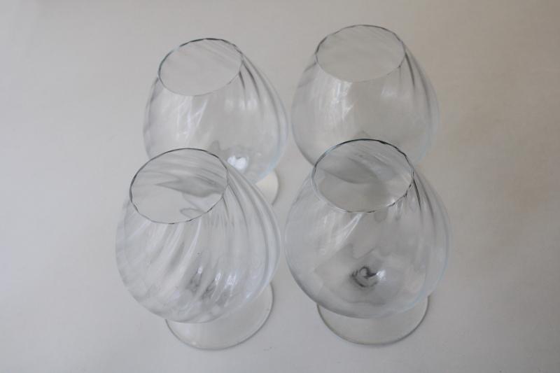 photo of Optique swirl hand blown crystal brandy snifter glasses, made in Romania vintage box set #6