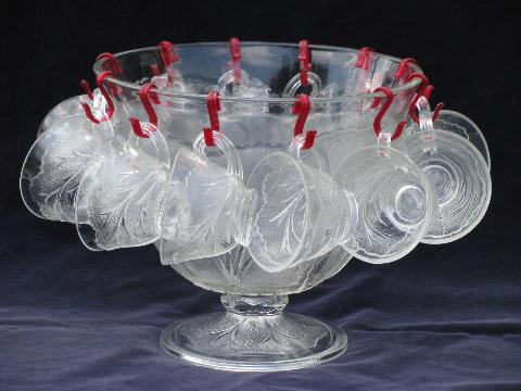 photo of Orchard crystal vintage Tree of Life pattern punch bowl, set of cups #1