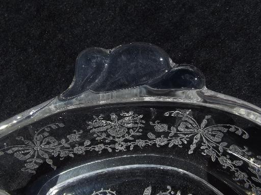 photo of Orchid etch vintage Heisey Queen Anne glass bowl, divided relish dish #5