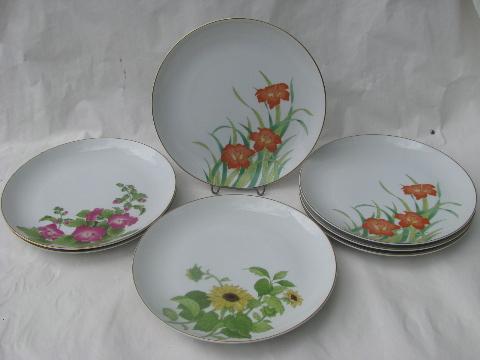 photo of Otagiri - Japan, 8 dinner plates w/ flowers, Gibson Greetings patterns #1