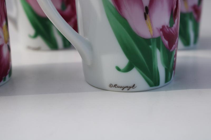 photo of Otagiri Japan vintage set of tea mugs or coffee cups w/ pink tulips floral #5