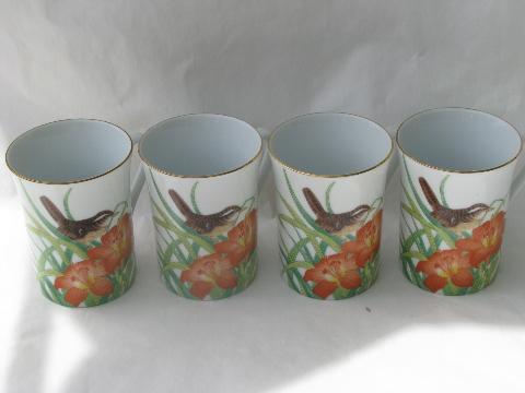 photo of Otagiri china Gibson Greetings mugs or cups, orange lily / brown sparrow #1