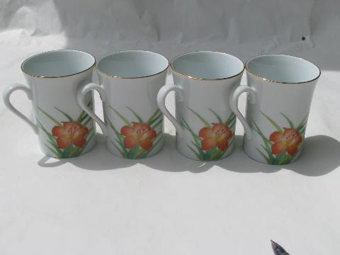 photo of Otagiri china Gibson Greetings mugs or cups, orange lily / brown sparrow #2