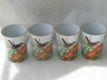 catalog photo of Otagiri china Gibson Greetings mugs or cups, orange lily / brown sparrow