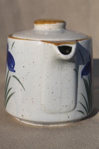 photo of Otagiri vintage Japan stoneware teapot, red & blue iris hand-painted pottery  #2