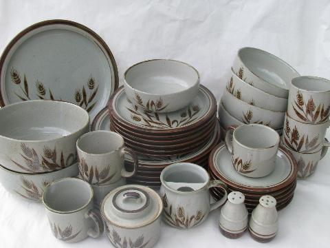 photo of Otatgiri Harvest wheat stoneware pottery dishes set for 6, retro 70s vintage #1