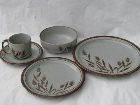 photo of Otatgiri Harvest wheat stoneware pottery dishes set for 6, retro 70s vintage #3