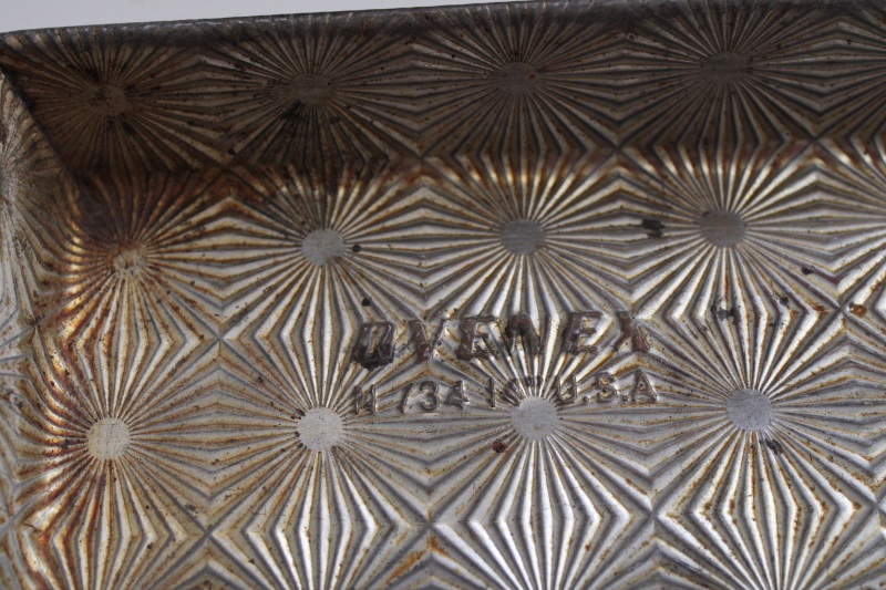 photo of Ovenex N34 starburst texture rectangular baking pan, 1930s 40s vintage kitchenware #3