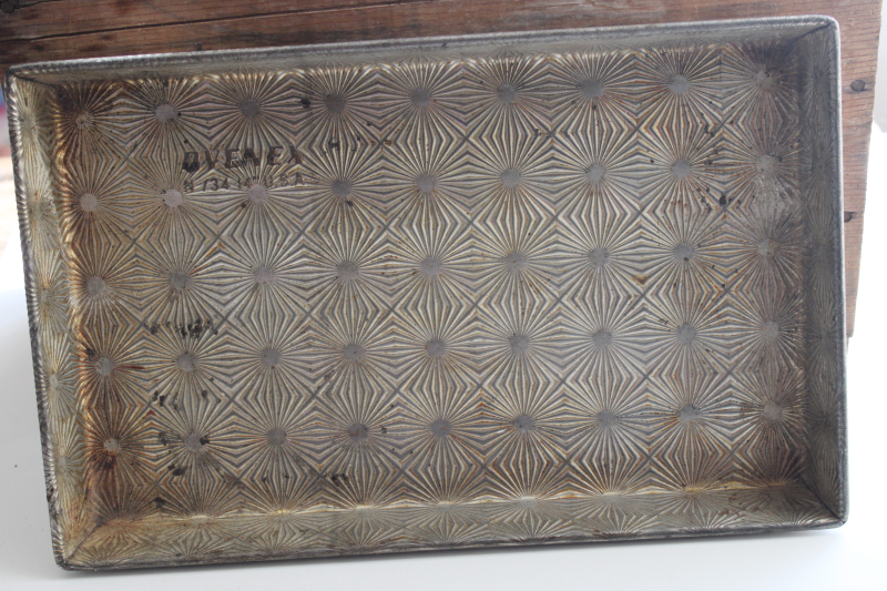 photo of Ovenex N34 starburst texture rectangular baking pan, 1930s 40s vintage kitchenware #7