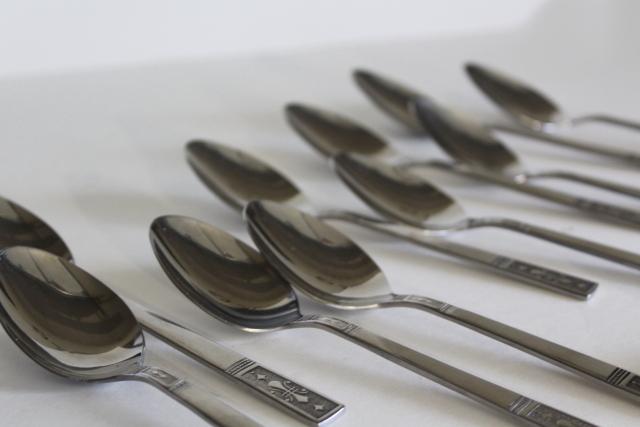 photo of Oxford Hall 69 stainless flatware, fleur de lis pattern teaspoons vintage 60s 70s Korea #3