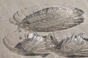 catalog photo of Oyster & Pearl vintage Anchor Hocking depression glass heart shape nappy dishes & divided tray