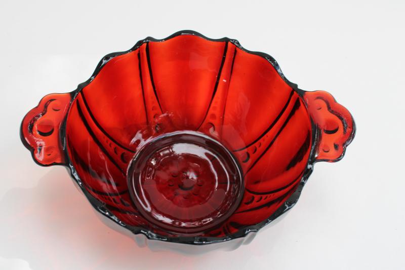 photo of Oyster and Pearl royal ruby red depression glass bowl, bonbon dish w/ little handles #1