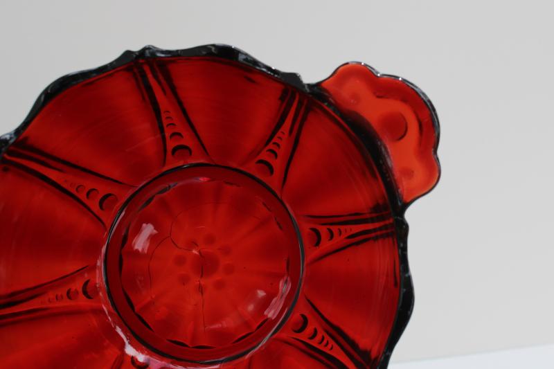 photo of Oyster and Pearl royal ruby red depression glass bowl, bonbon dish w/ little handles #3