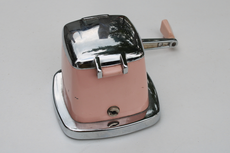 photo of PINK Swing A Way ice crusher, mid century modern vintage hand crank grinder only, 1950s retro #4