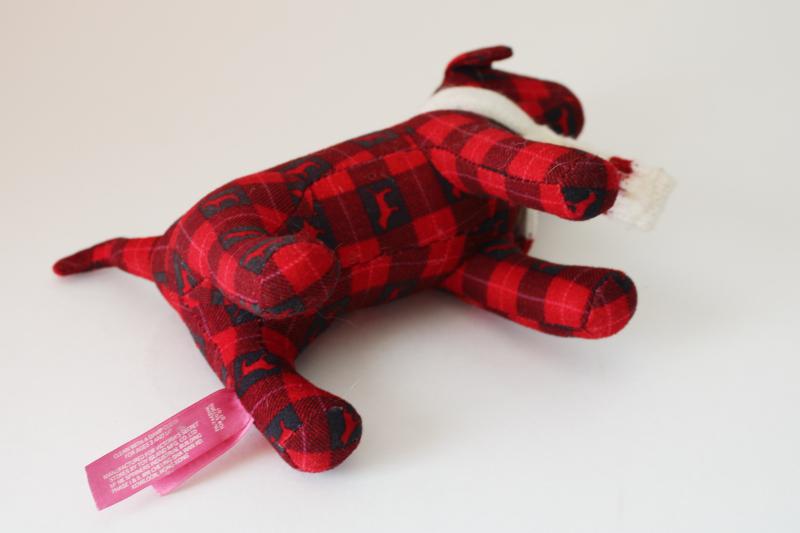 photo of PINK stuffed dog red black plaid buffalo checked holiday labrador w/ scarf #3