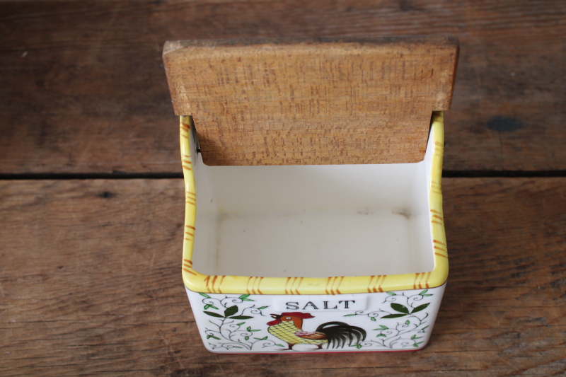 photo of PY Japan Provincial rooster & roses vintage hand painted ceramic Salt box wall hanging #3