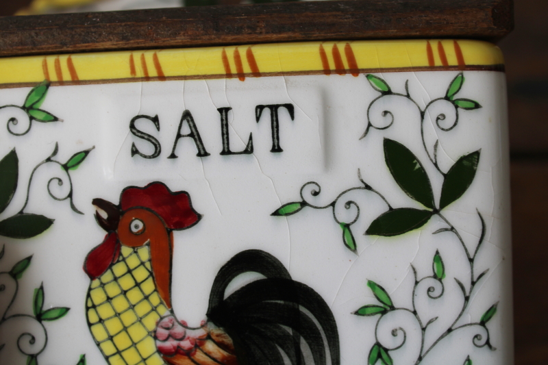 photo of PY Japan Provincial rooster & roses vintage hand painted ceramic Salt box wall hanging #4
