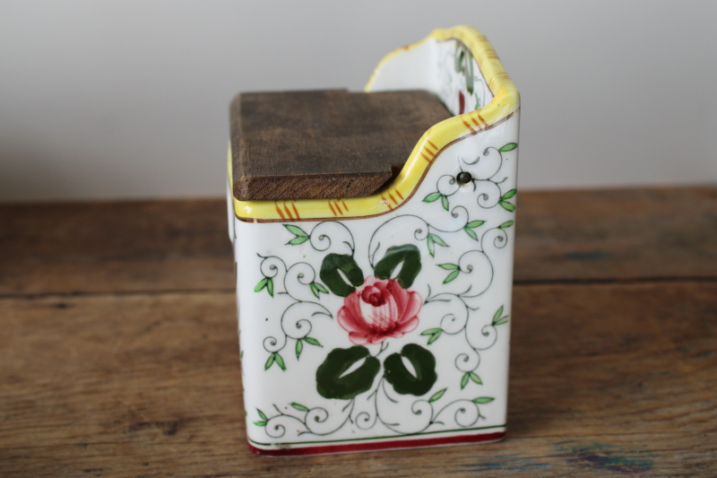 photo of PY Japan Provincial rooster & roses vintage hand painted ceramic Salt box wall hanging #5