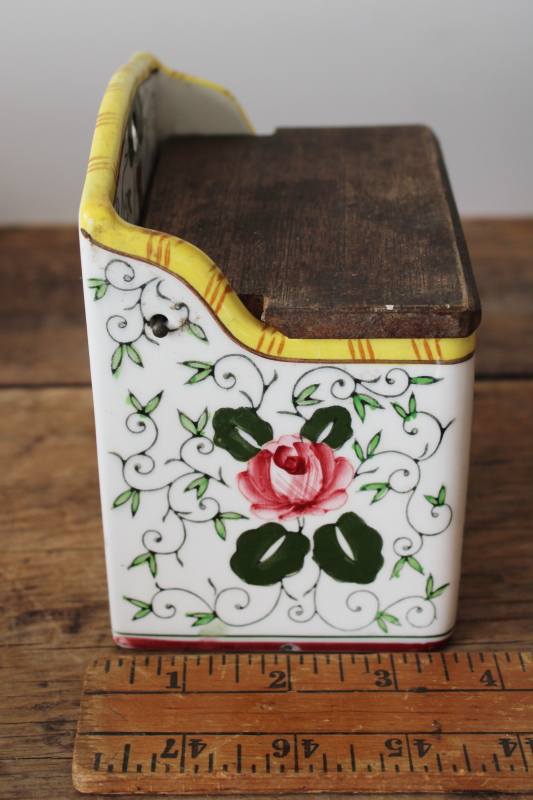 photo of PY Japan Provincial rooster & roses vintage hand painted ceramic Salt box wall hanging #7