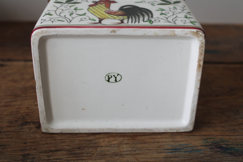 photo of PY Japan Provincial rooster & roses vintage hand painted ceramic Salt box wall hanging #8