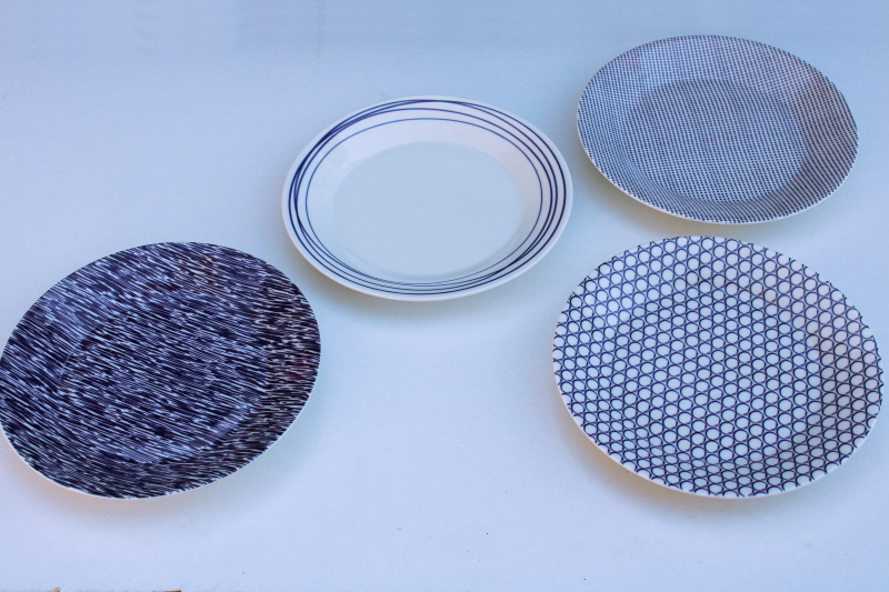 photo of Pacific Royal Doulton plates, minimalist mod design cobalt blue & white patterns #1