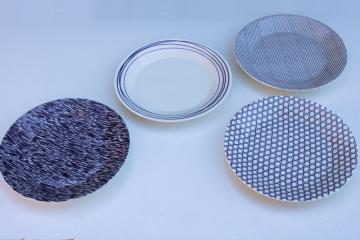 catalog photo of Pacific Royal Doulton plates, minimalist mod design cobalt blue & white patterns