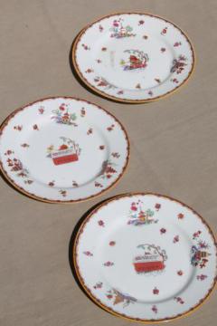 catalog photo of Pagoda pattern chinoiserie china plates, old Johnson Brothers plates w/ British export labels