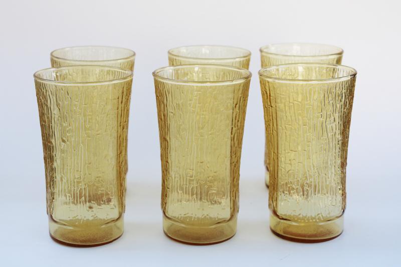 photo of Pagoda textured glass tumblers, 70s Anchor Hocking honey gold amber glassware #1