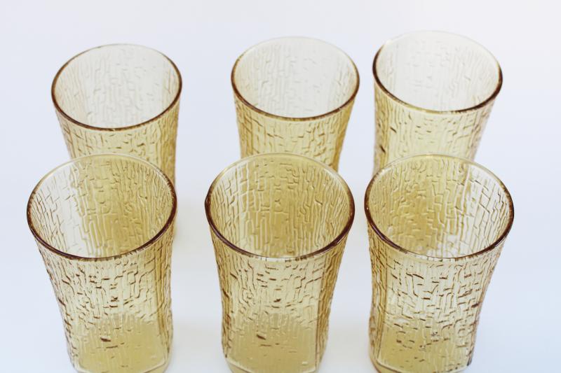 photo of Pagoda textured glass tumblers, 70s Anchor Hocking honey gold amber glassware #2