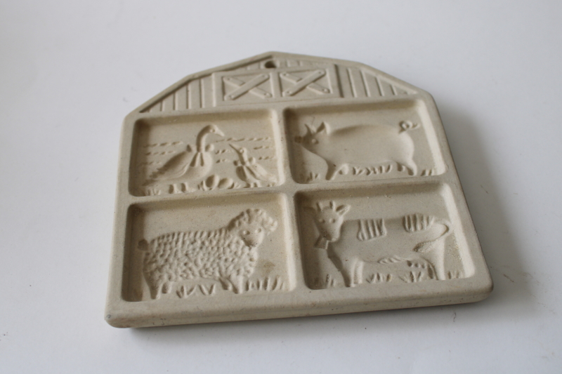 photo of Pampered Chef 1990s vintage farmyard friends stoneware cookie mold barn animals #1