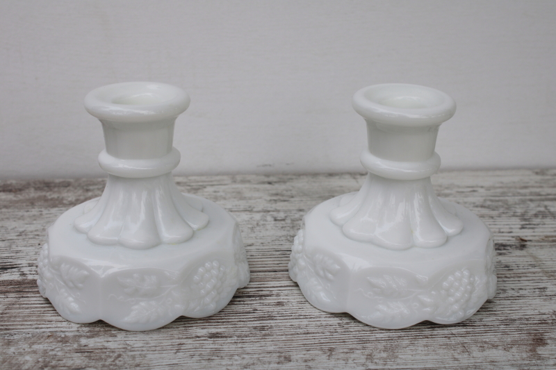 photo of Paneled Grape milk glass candle holders, vintage Westmoreland glass candlesticks #1