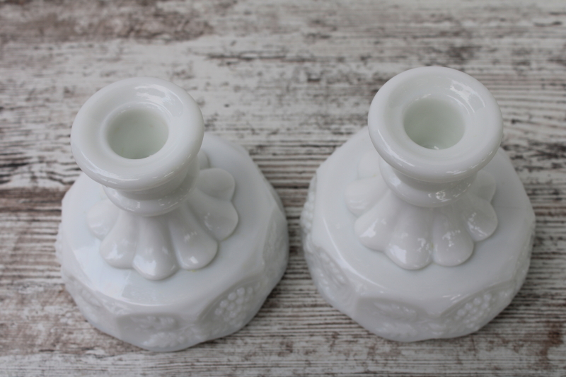 photo of Paneled Grape milk glass candle holders, vintage Westmoreland glass candlesticks  #2