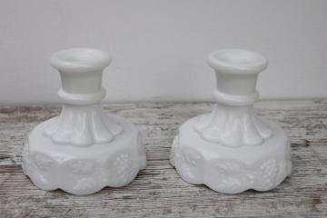 catalog photo of Paneled Grape milk glass candle holders, vintage Westmoreland glass candlesticks 