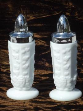 catalog photo of Paneled Grape  milk glass salt & pepper shakers, vintage grapes S&P set