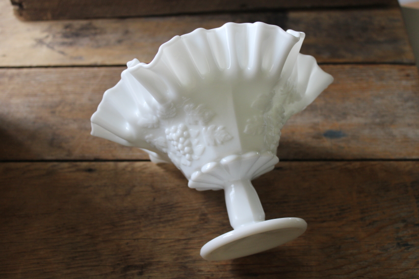photo of Paneled grape Westmoreland milk glass, crimped candy dish or compote vintage grapes  #2