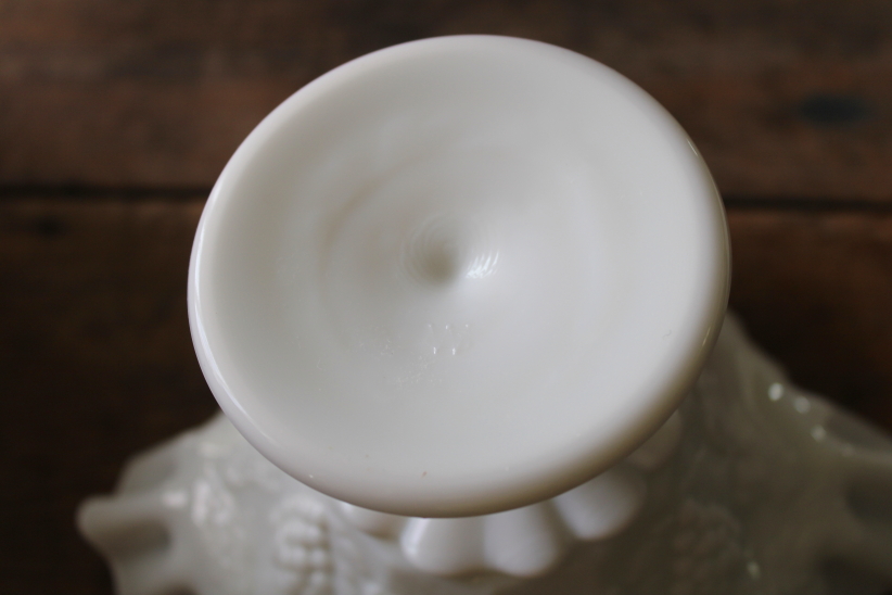 photo of Paneled grape Westmoreland milk glass, crimped candy dish or compote vintage grapes  #3