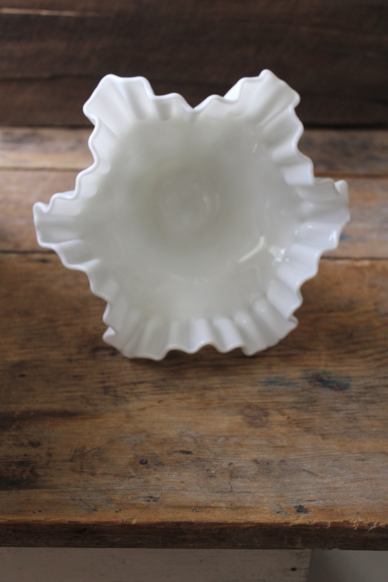 photo of Paneled grape Westmoreland milk glass, crimped candy dish or compote vintage grapes  #4