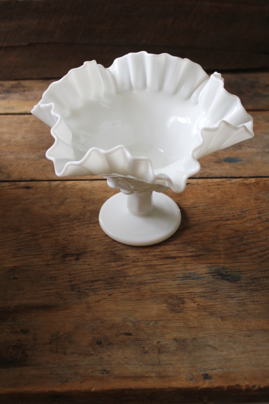photo of Paneled grape Westmoreland milk glass, crimped candy dish or compote vintage grapes  #5