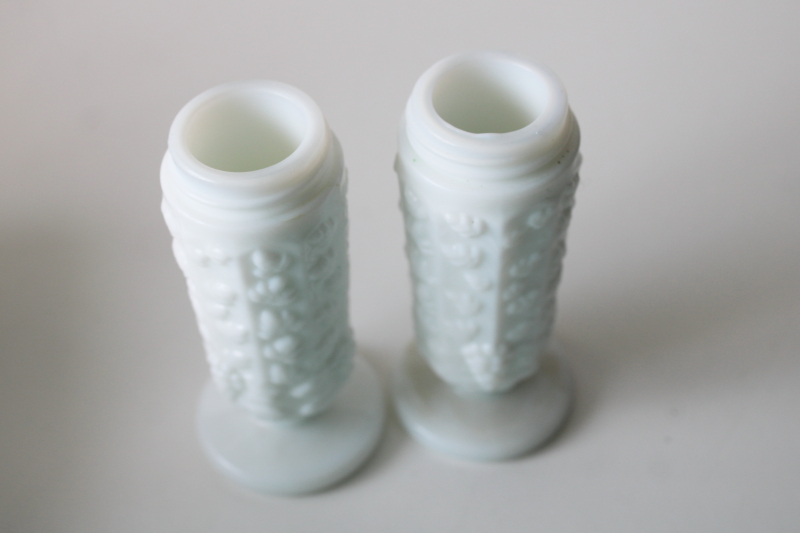 photo of Paneled grape pattern milk glass salt & pepper shaker jars no lids, vintage Westmoreland S&P  #3