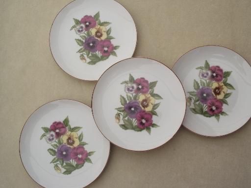 photo of Pansy Bouquet porcelain dessert plates set, Sheffield Garden Club china #1