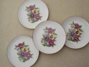 catalog photo of Pansy Bouquet porcelain dessert plates set, Sheffield Garden Club china