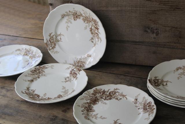 photo of Paris brown transferware poppy floral antique vintage Johnson Brothers china salad plates #1