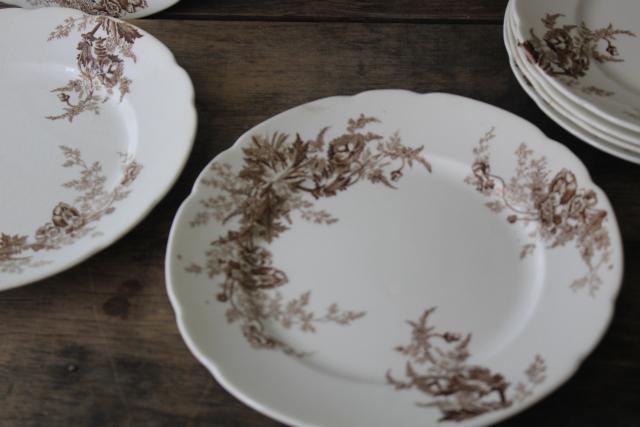 photo of Paris brown transferware poppy floral antique vintage Johnson Brothers china salad plates #2